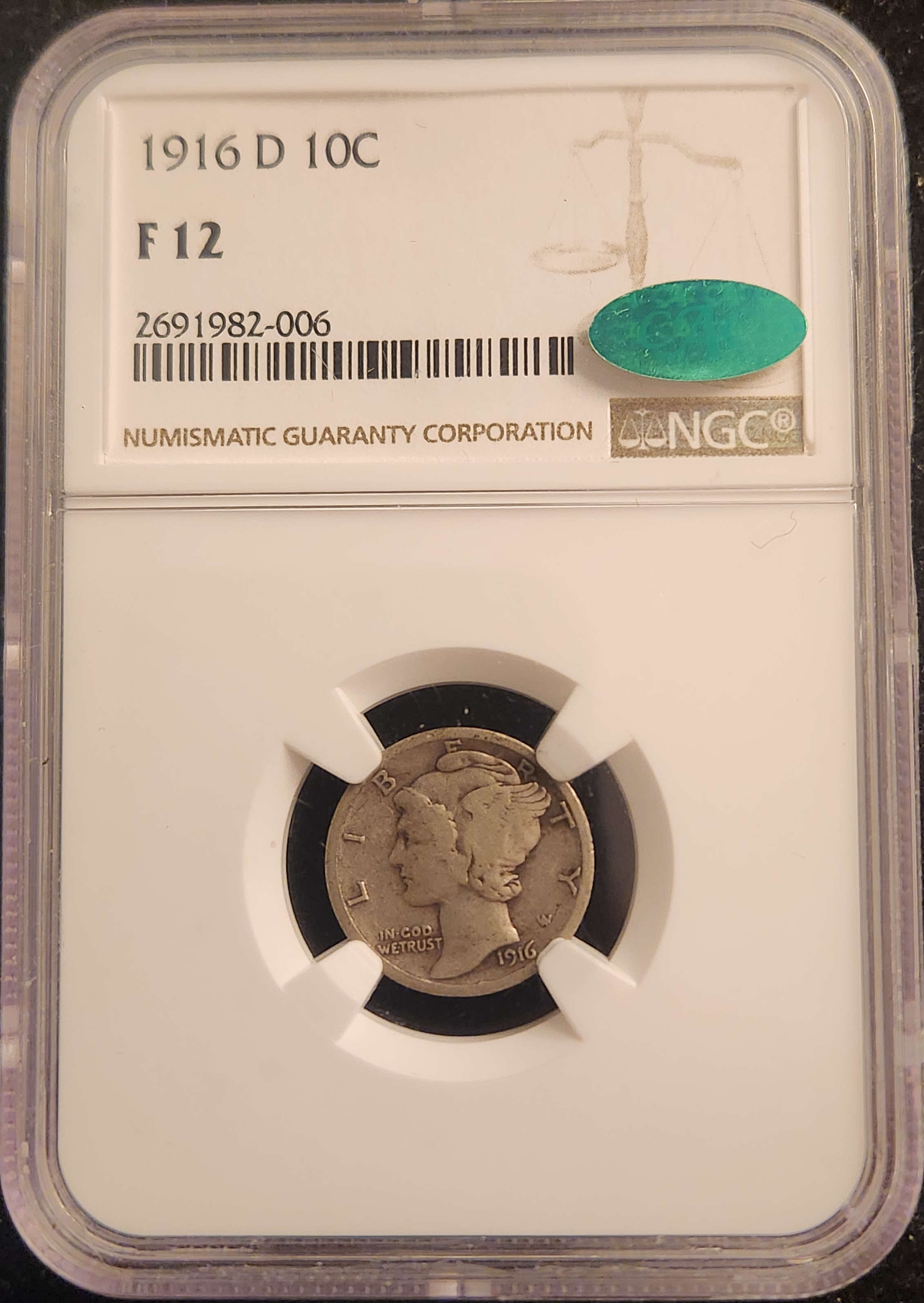 1916D Mercury Dime
