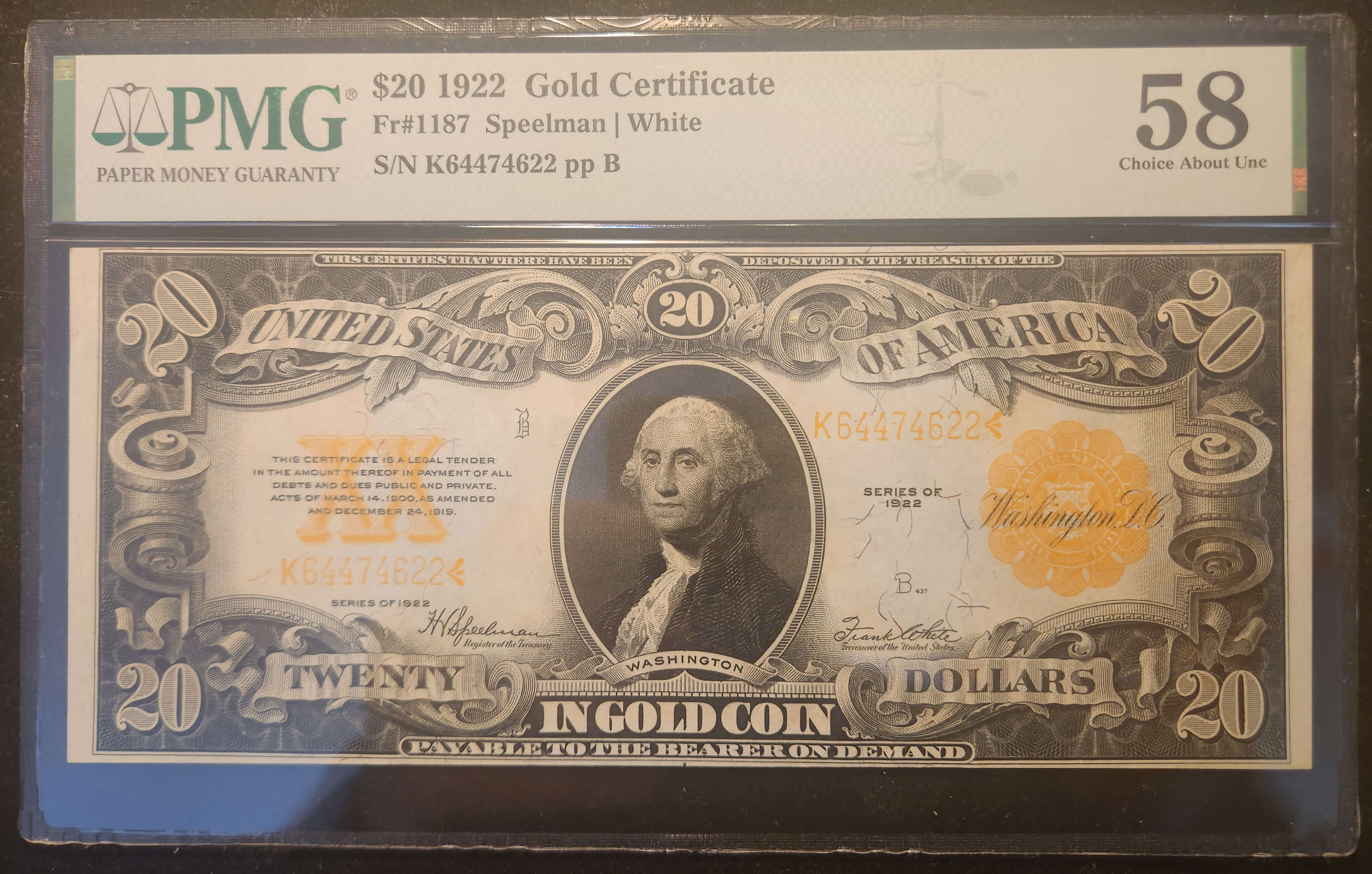 1922 20 Gold Certificate